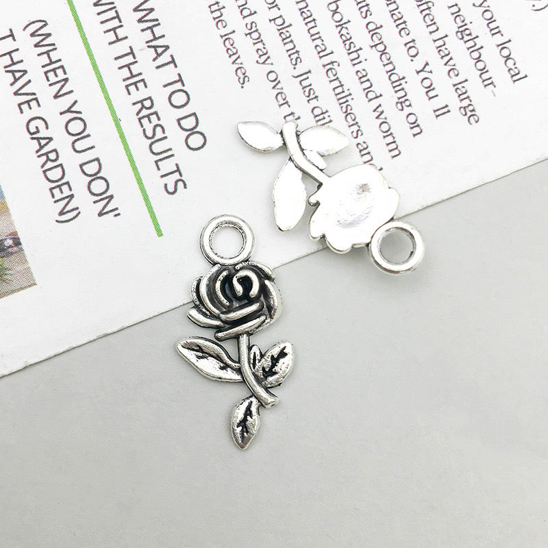 【P129】Sliver rose (10 PCS ) -High quality charms