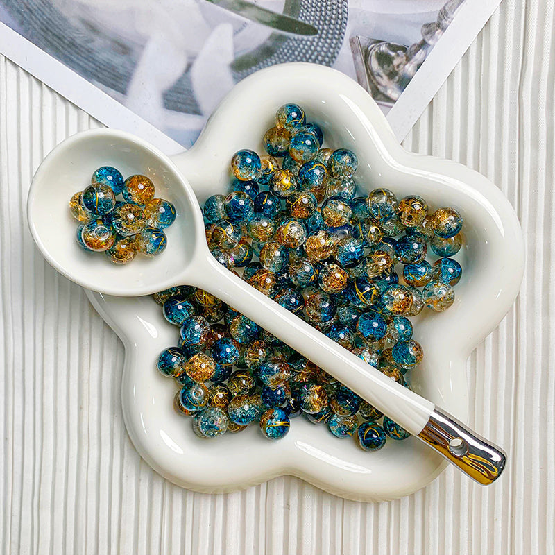 【H033】10mm Gold Decorative Beads (Gold&Blue）- High quality glass  beads