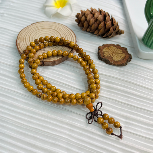 【B010】Golden Sandalwood Mala（108 PCS.6mm）-Natural wooden Beads