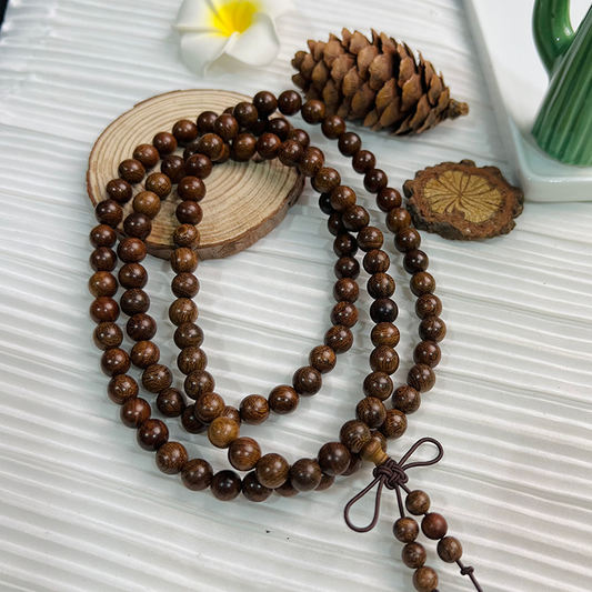 【B021】Golden Silk Sandalwood Mala（108 PCS.8mm）-Natural wooden Beads